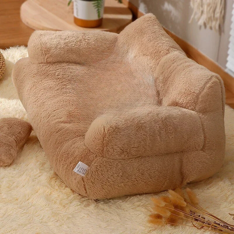 Panier pour chat café en forme de canapé vue de profil.