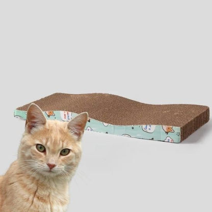 Griffoire chat en carton ondulé style vagué avec des bords bleus et des motifs des dessins animés.